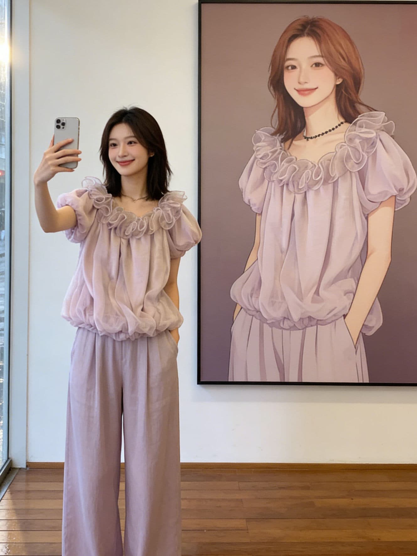 배 모양 몸 주간 접시 부드러운 바람 오프숄더 맨위 여성 여름 표지 고기 슬림해 보이는 프랑스식 거품 소매 이미지 2