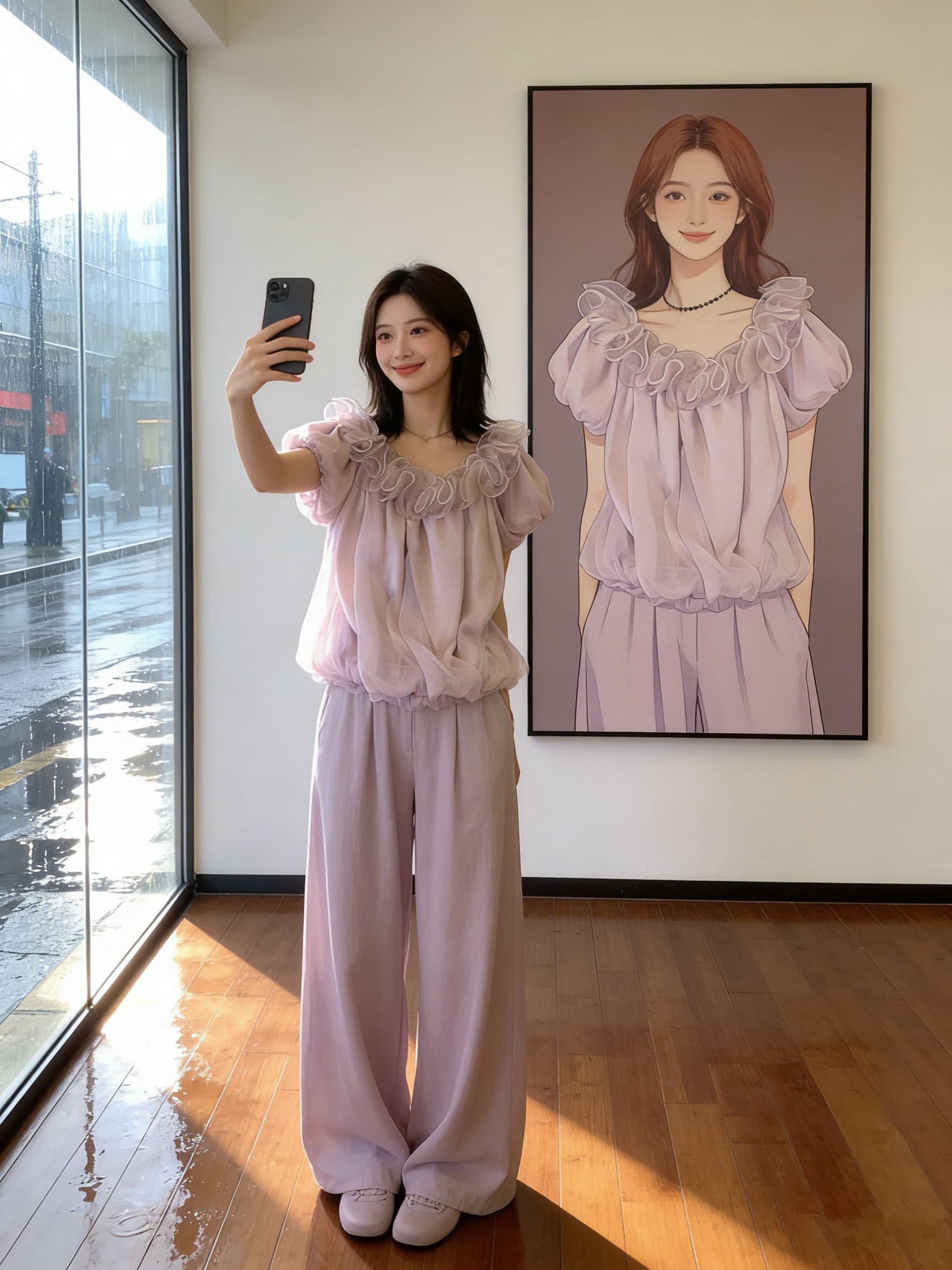 배 모양 몸 주간 접시 부드러운 바람 오프숄더 맨위 여성 여름 표지 고기 슬림해 보이는 프랑스식 거품 소매 상세 이미지 7
