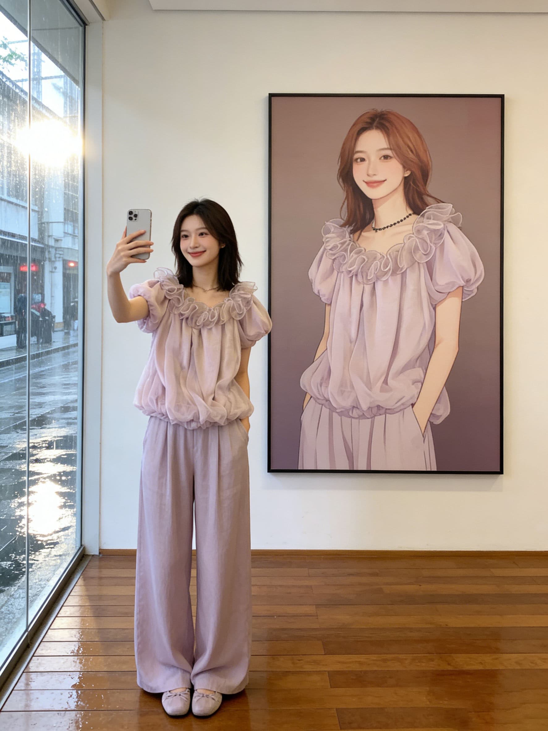 배 모양 몸 주간 접시 부드러운 바람 오프숄더 맨위 여성 여름 표지 고기 슬림해 보이는 프랑스식 거품 소매 상세 이미지 8