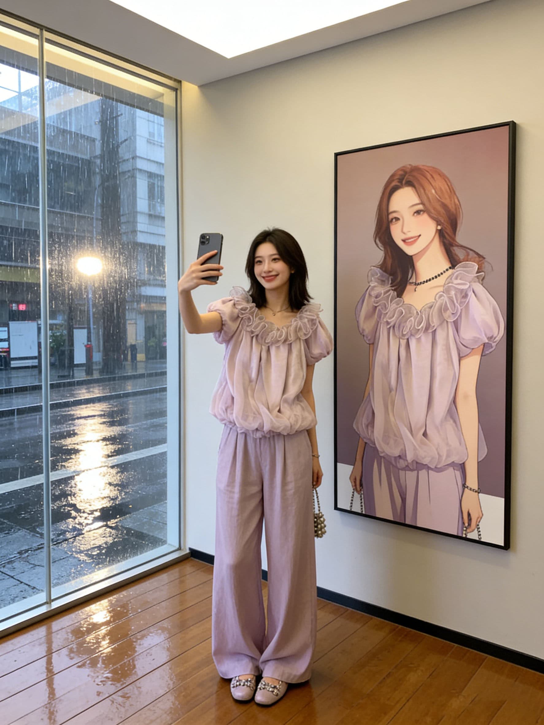 배 모양 몸 주간 접시 부드러운 바람 오프숄더 맨위 여성 여름 표지 고기 슬림해 보이는 프랑스식 거품 소매 상세 이미지 9
