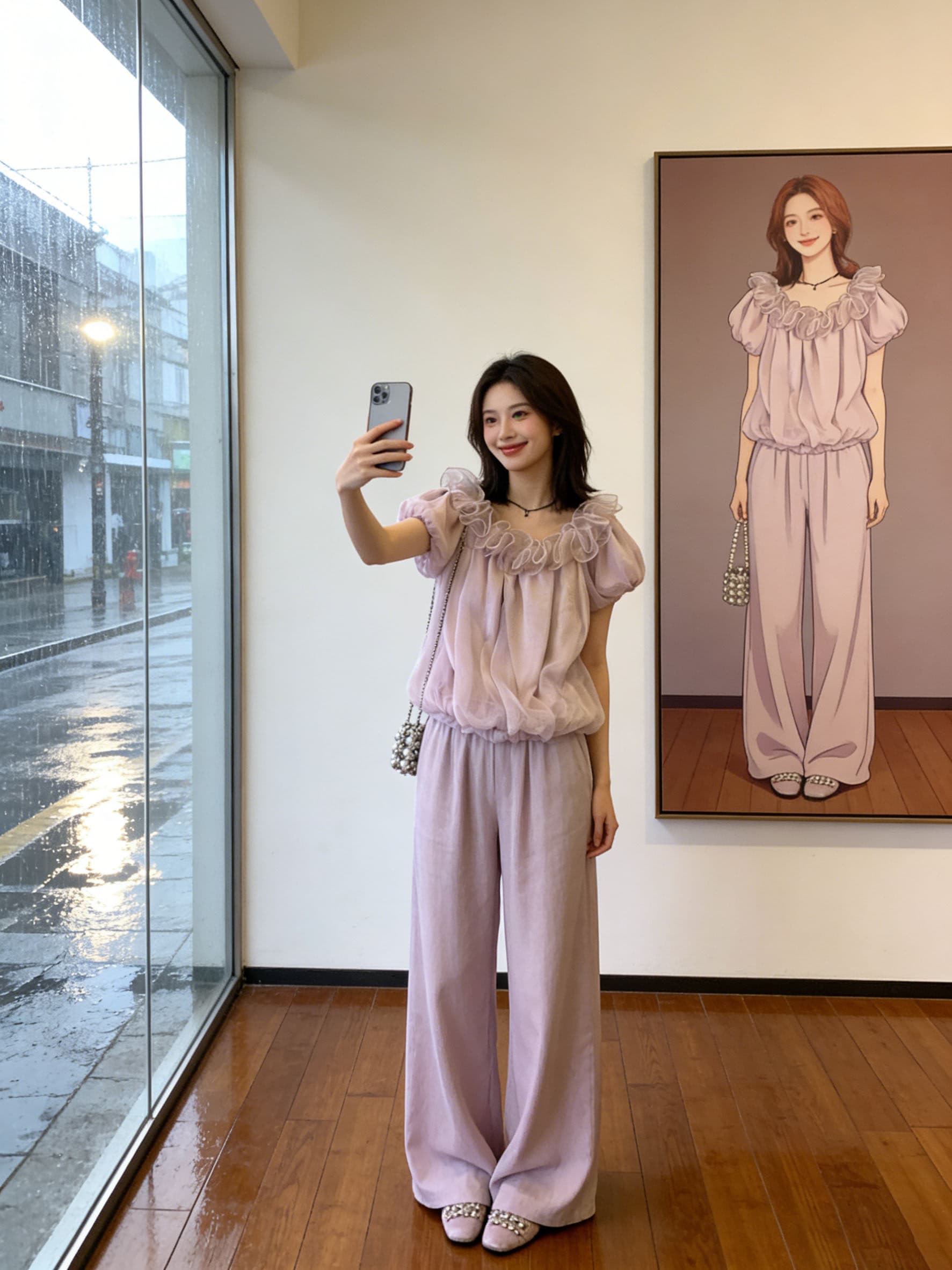배 모양 몸 주간 접시 부드러운 바람 오프숄더 맨위 여성 여름 표지 고기 슬림해 보이는 프랑스식 거품 소매 상세 이미지 12