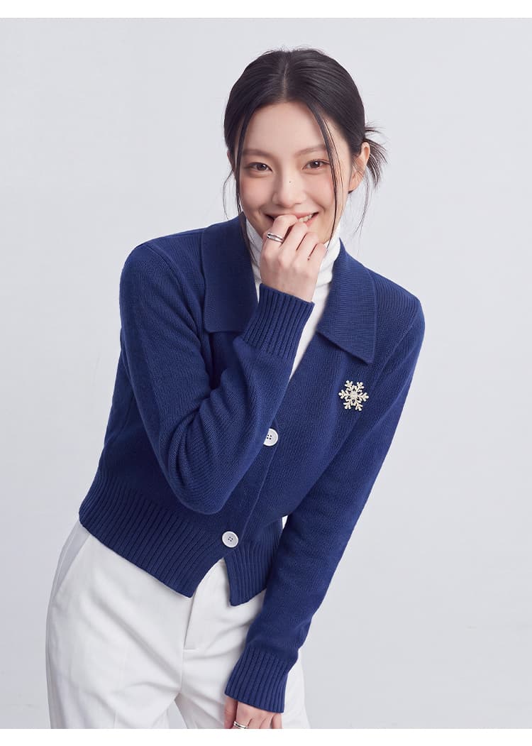 블루 색상 마 하이 울 스웨터 여성 코트 2026 가을 겨울 새로운 부드러운 찹쌀 느긋한 바람 품격 니트 오픈 가디건 외출용 상세 이미지 3