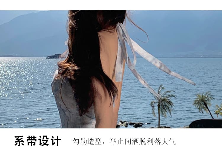 실사 휴가 모래 어려운 치마 고급 센스 행침 목 드레스 작은 섹시함 백리스 주름 휴가 쉬폰 롱 스커트 여름 상세 이미지 6