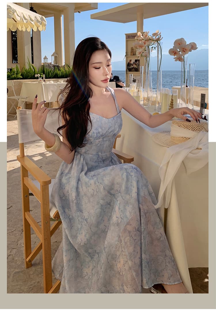 실사 휴가 모래 어려운 치마 고급 센스 행침 목 드레스 작은 섹시함 백리스 주름 휴가 쉬폰 롱 스커트 여름 상세 이미지 23
