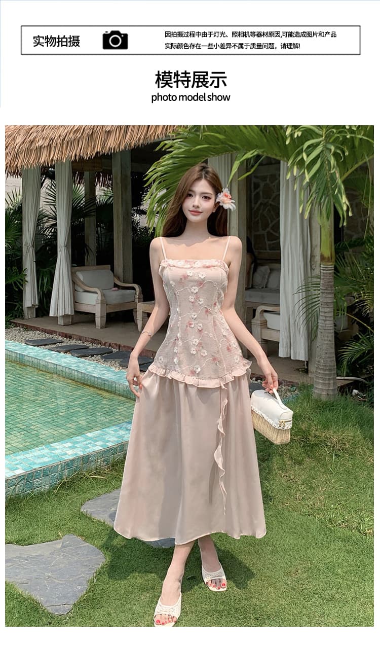 핑크색 홀로우 아웃 패치워크 꽃무늬 슬립 튜브탑 드레스 여름 새로운 슈퍼 요정 소녀 센스 슬립 드레스 해변 드레스 상세 이미지 13