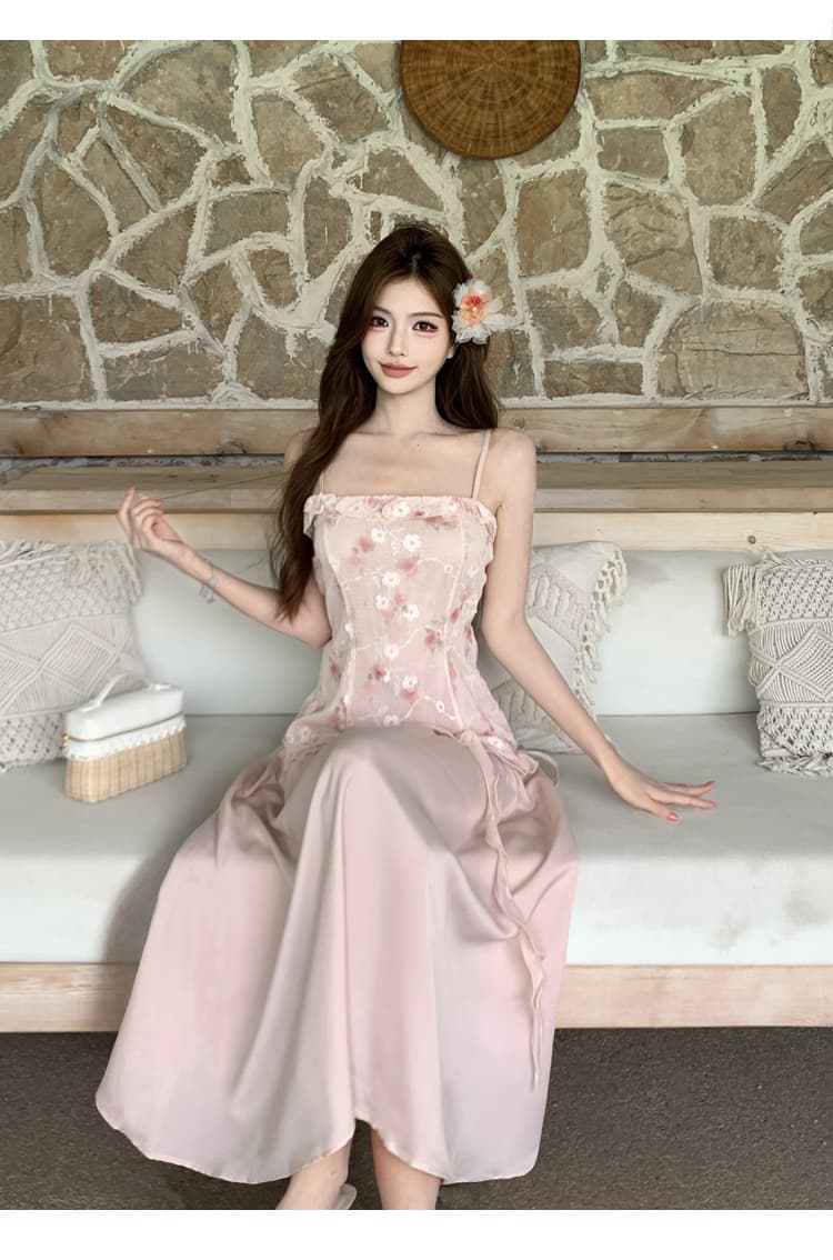 핑크색 홀로우 아웃 패치워크 꽃무늬 슬립 튜브탑 드레스 여름 새로운 슈퍼 요정 소녀 센스 슬립 드레스 해변 드레스 상세 이미지 23