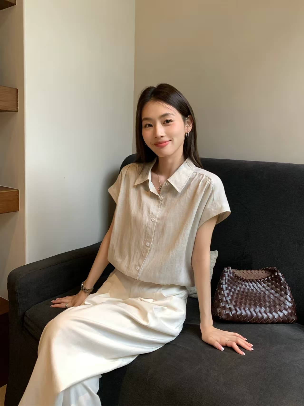 2026 새로운 라이 경기 서울 아마 심지어 소매 여성 셔츠 품격 반팔 셔츠 느슨함 센스 작은 날다 소매 맨위 이미지 3
