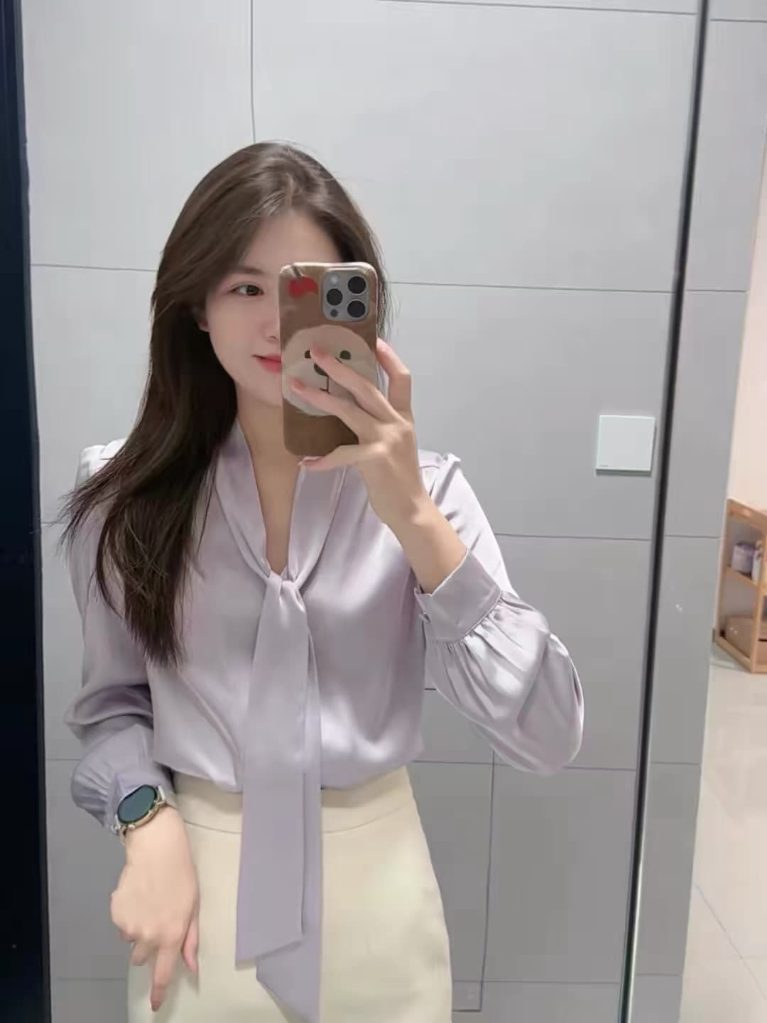 프랑스식 슈퍼 요정 새틴 도루 센스 리본 여성 셔츠 2026 새로운 고급 센스 빛 럭셔리 우아함 품격 긴팔 맨위 이미지 2