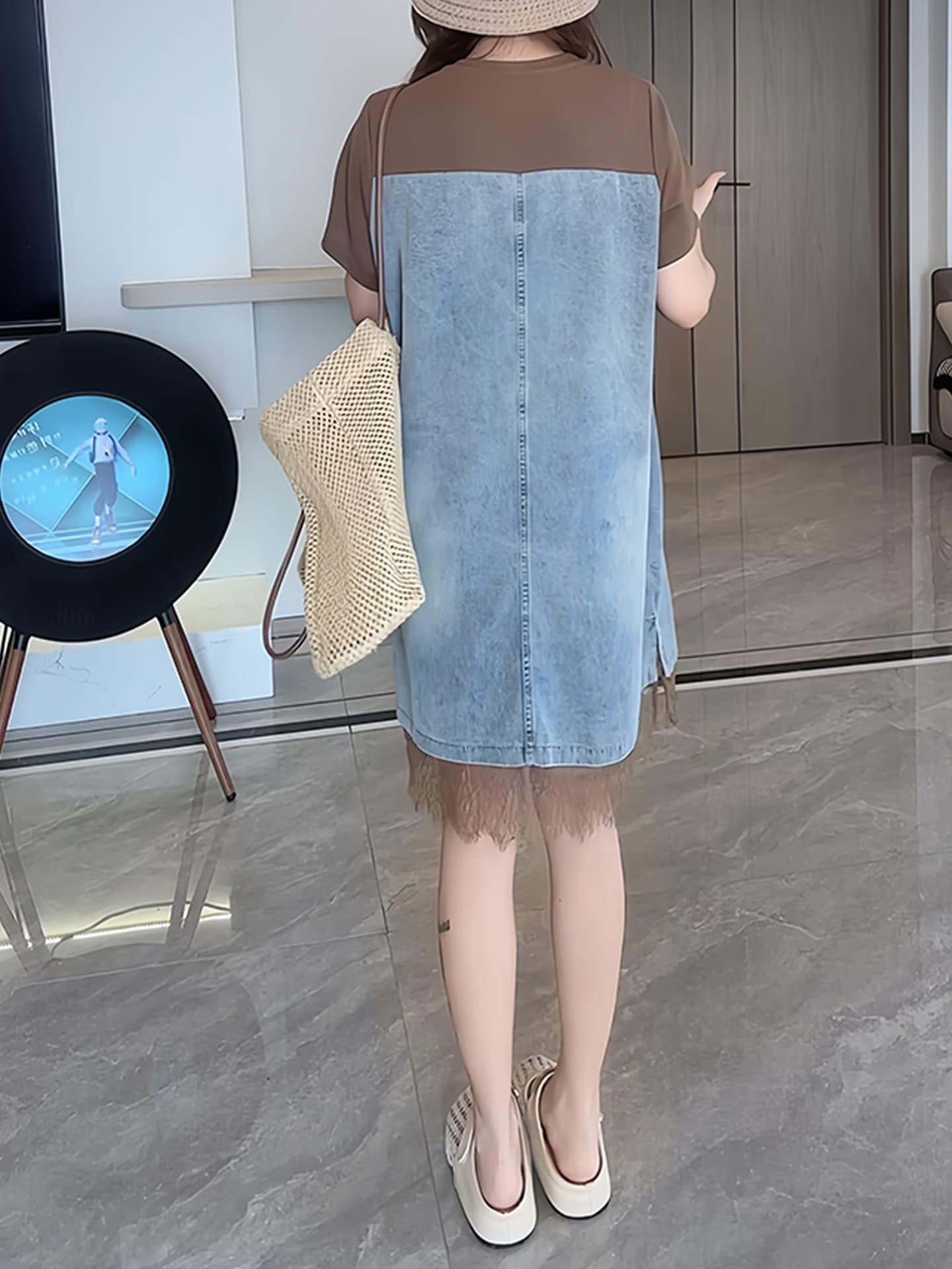 경관 그림 레이스 조각 드레스 여름 디자인 센스 페이크 레이어드 패션 품격 슬림해 보이는 외국 가스 반팔 스트레이트 치마 상세 이미지 6