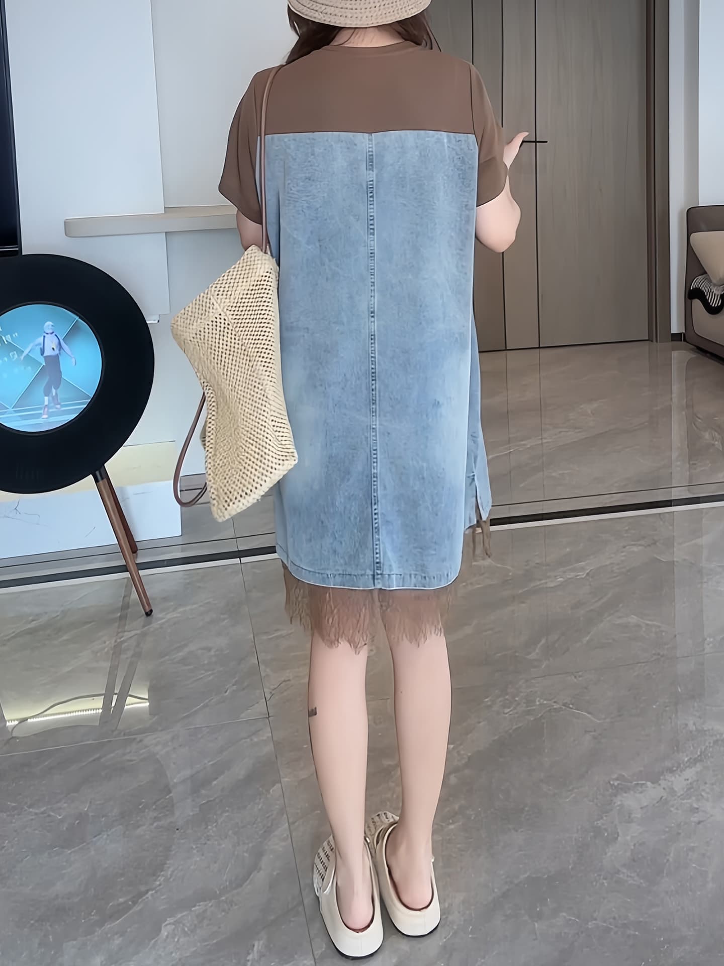 경관 그림 고급 센스 패션 품격 레이스 조각 여성 드레스 외국 가스 반팔 디자인 센스 페이크 레이어드 치마 상세 이미지 7