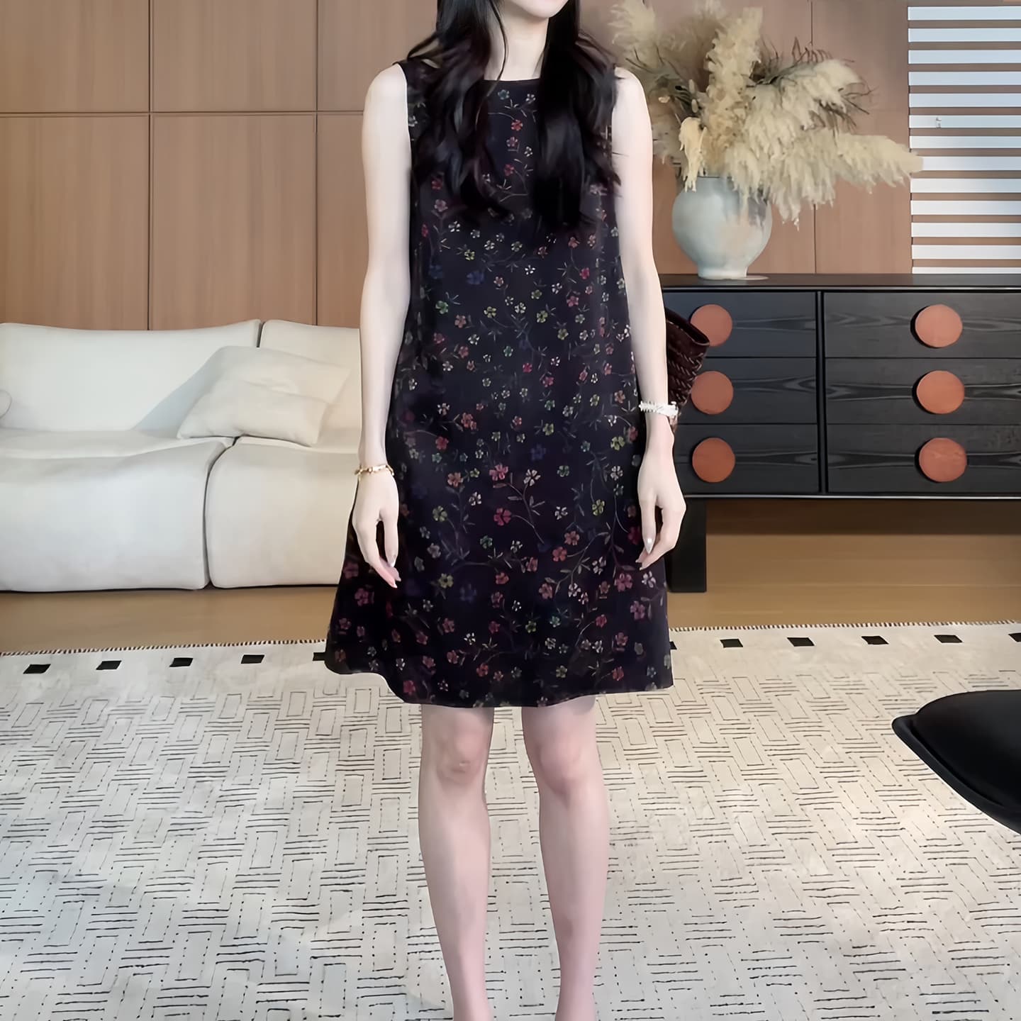경관 그림 한국 스타일 패션 품격 민소매 라운드 넥 프린트 드레스 여름 새로운 레트로 다용도 조끼 치마 이미지 5