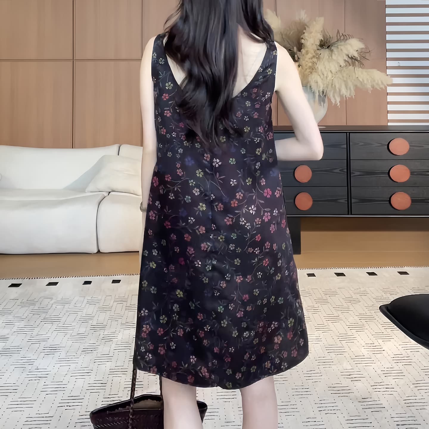 경관 그림 한국 스타일 패션 품격 민소매 라운드 넥 프린트 드레스 여름 새로운 레트로 다용도 조끼 치마 이미지 6