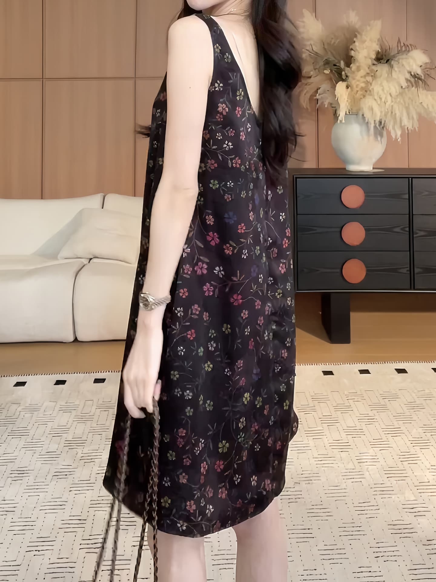 경관 그림 한국 스타일 패션 품격 민소매 라운드 넥 프린트 드레스 여름 새로운 레트로 다용도 조끼 치마 상세 이미지 3