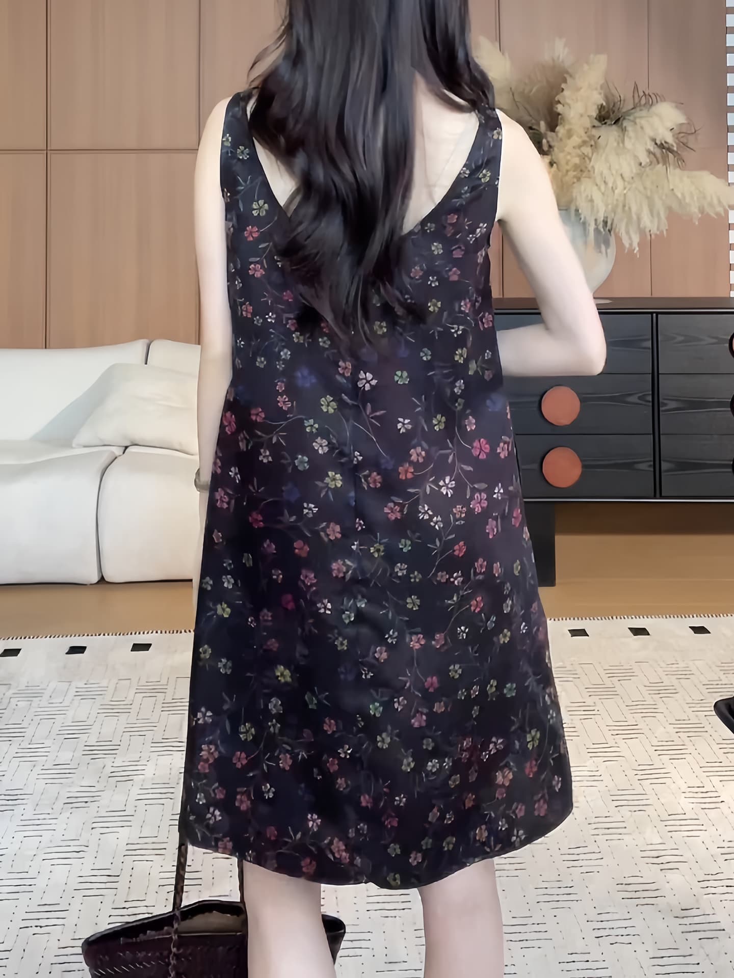 경관 그림 한국 스타일 패션 품격 민소매 라운드 넥 프린트 드레스 여름 새로운 레트로 다용도 조끼 치마 상세 이미지 4