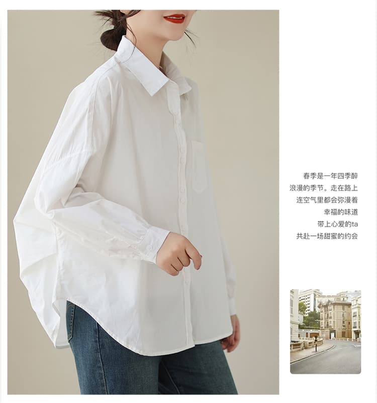실사 한국 스타일 출퇴근 고치형 주름 밑단 단색 긴팔 보라색 셔츠 맨위 디자인 센스 상세 이미지 12