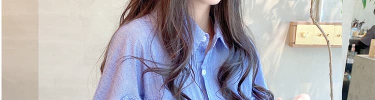 출퇴근 한국 스타일 루즈핏 신선함 레이스 핀 스트라이프 긴팔 셔츠 인형 셔츠 맨위 상세 이미지 15