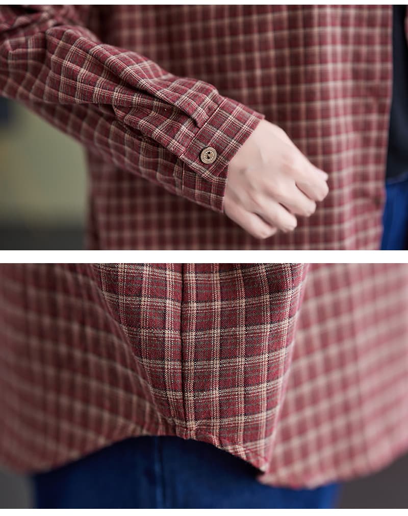 실사 새로운 한국 스타일 레트로 패션 맨위 문예 캐주얼 면 소재 오픈 가디건 체크무늬 셔츠 상세 이미지 26