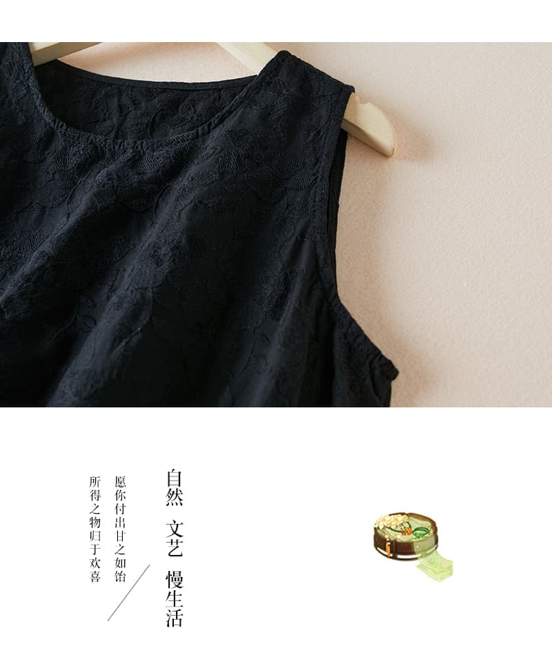 실사 한국 스타일 문예 레트로 출퇴근 달콤함 다용도 순면 자수 조끼 루즈핏 캐주얼 민소매 맨위 상세 이미지 24