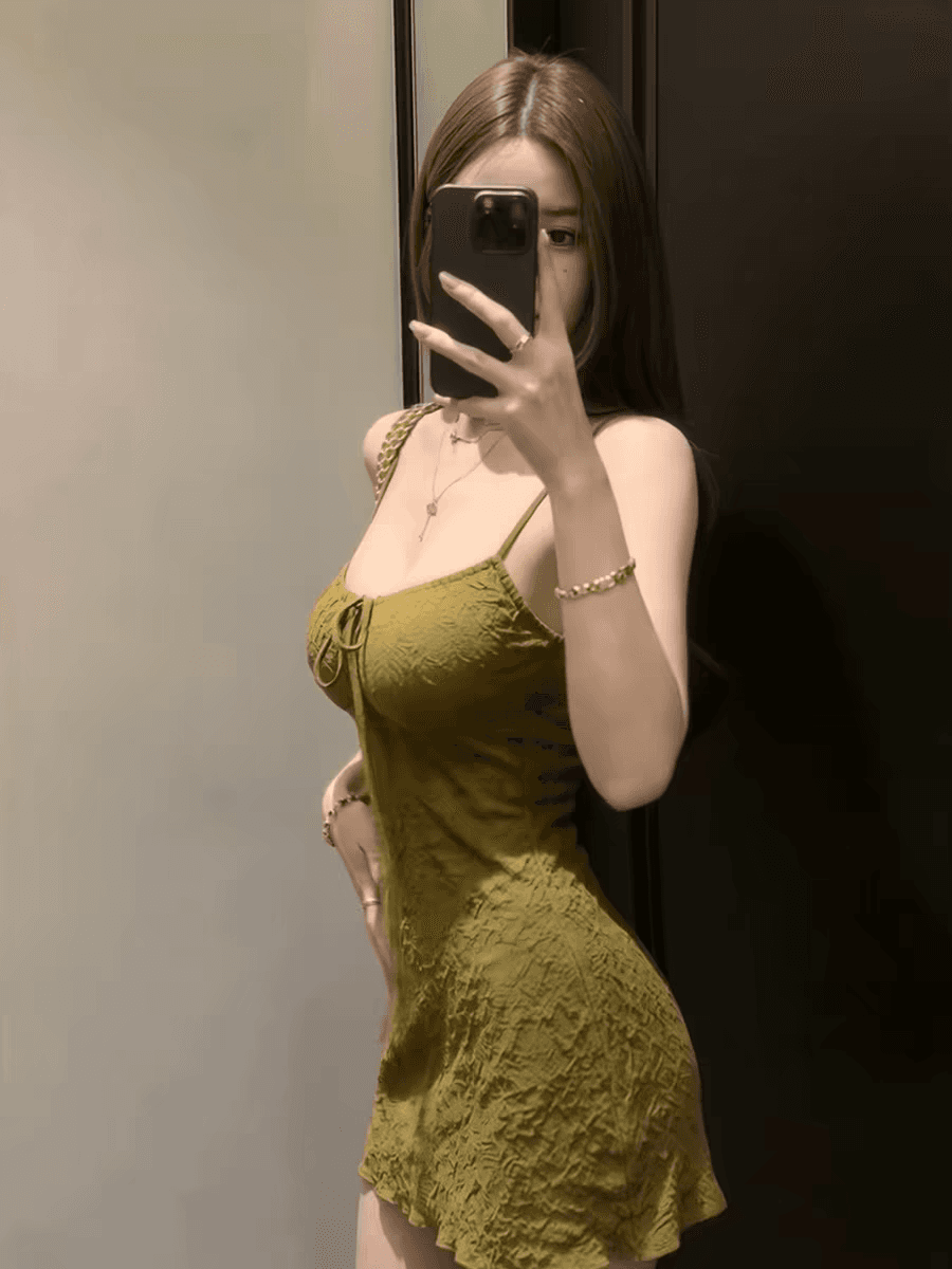 흐름 지불 레트로 휴가 질감 슬립 여성 드레스 봄 허리 수축 슬림해 보이는 한 마디 미니 스커트 이미지 3