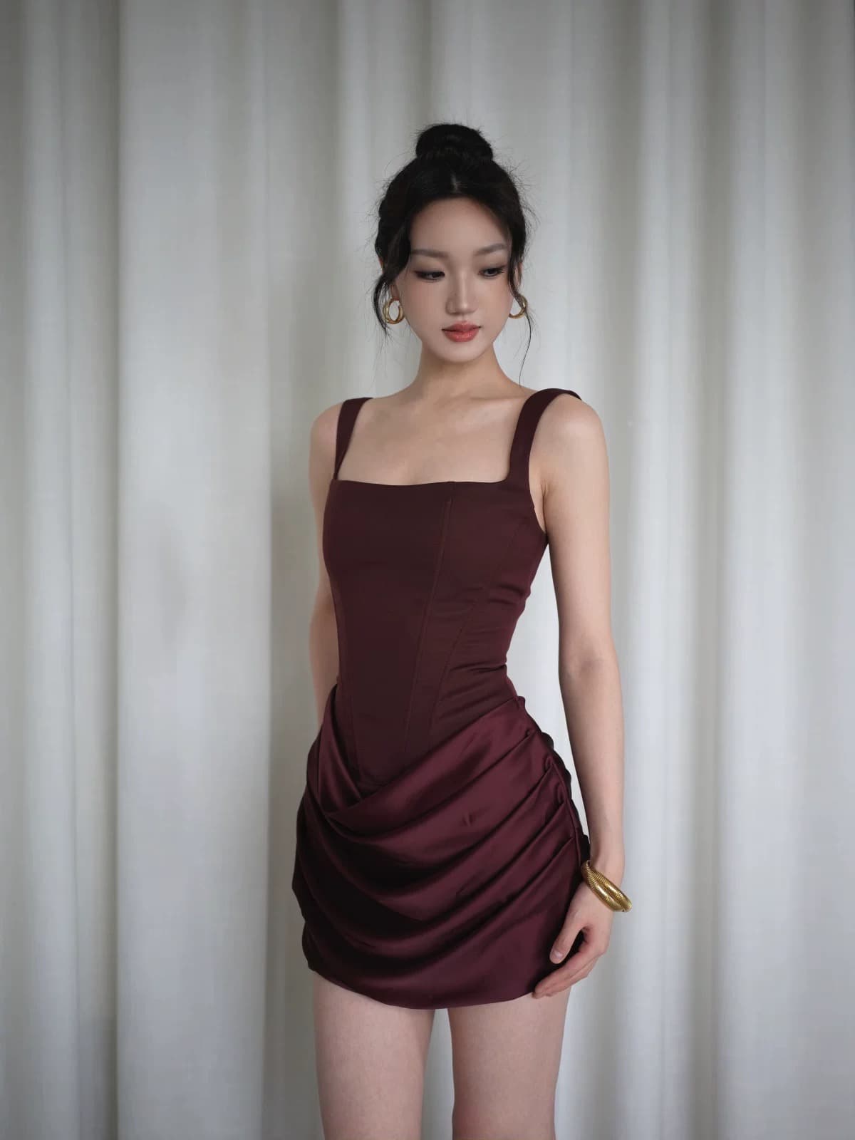 빅 사이즈 섹시함 핫걸 생선뼈 스트랩 허리 수축 타이트 스커트 드레스 고급 센스 품격 작은 드레스 상세 이미지 9