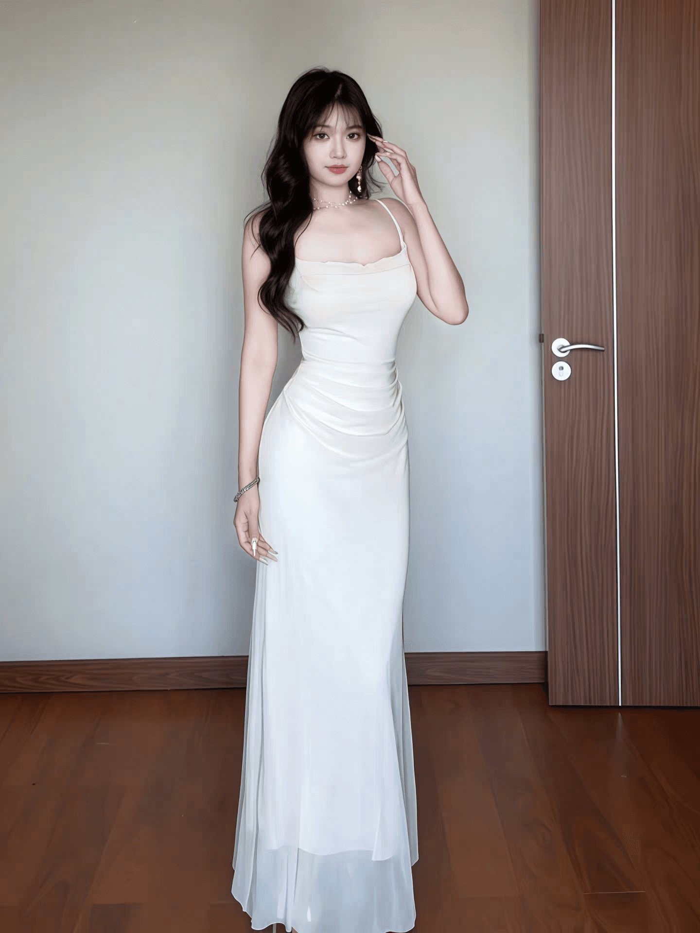 섹시함 흔들다 칼라 슬립 여성 드레스 여름 고급 망사 패치워크 몸매 가꾸기 휴가 예복 롱 스커트 이미지 4