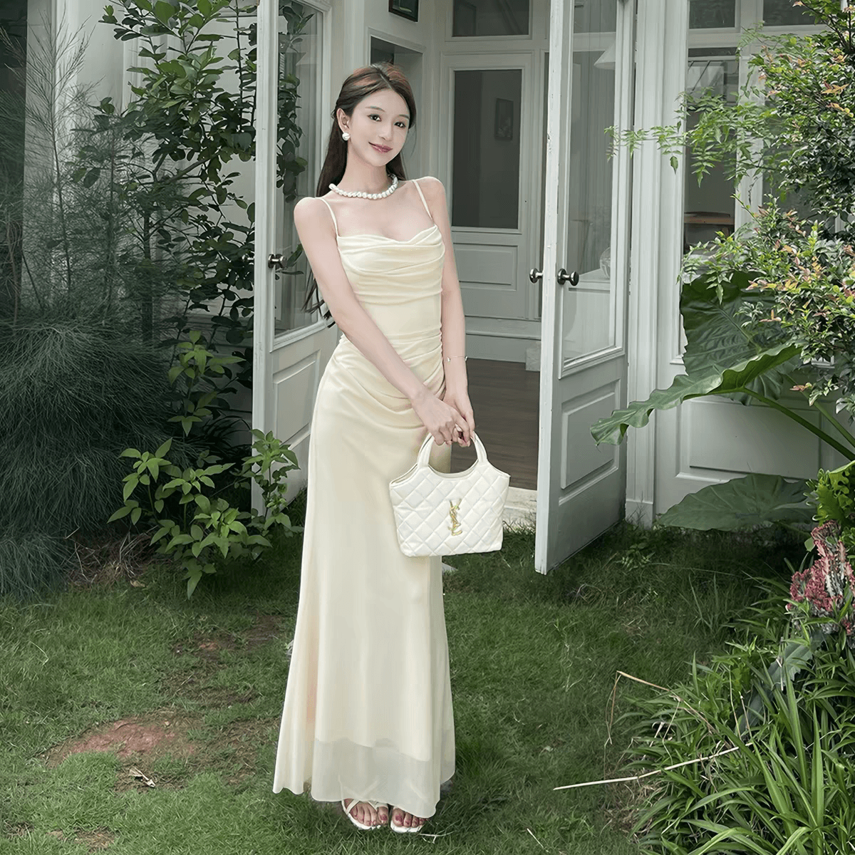 섹시함 흔들다 칼라 슬립 여성 드레스 여름 고급 망사 패치워크 몸매 가꾸기 휴가 예복 롱 스커트 이미지 3