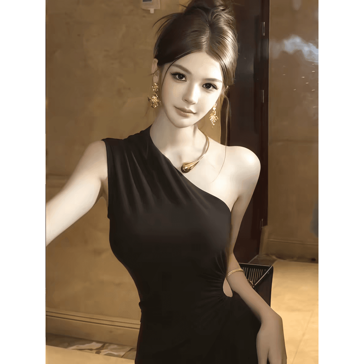 프랑스식 로얄 자매 품격 민소매 비스듬한 어깨 여성 드레스 봄 새로운 허리 수축 슬림해 보이는 고급 센스 타이트 스커트 길다 치마 이미지 5