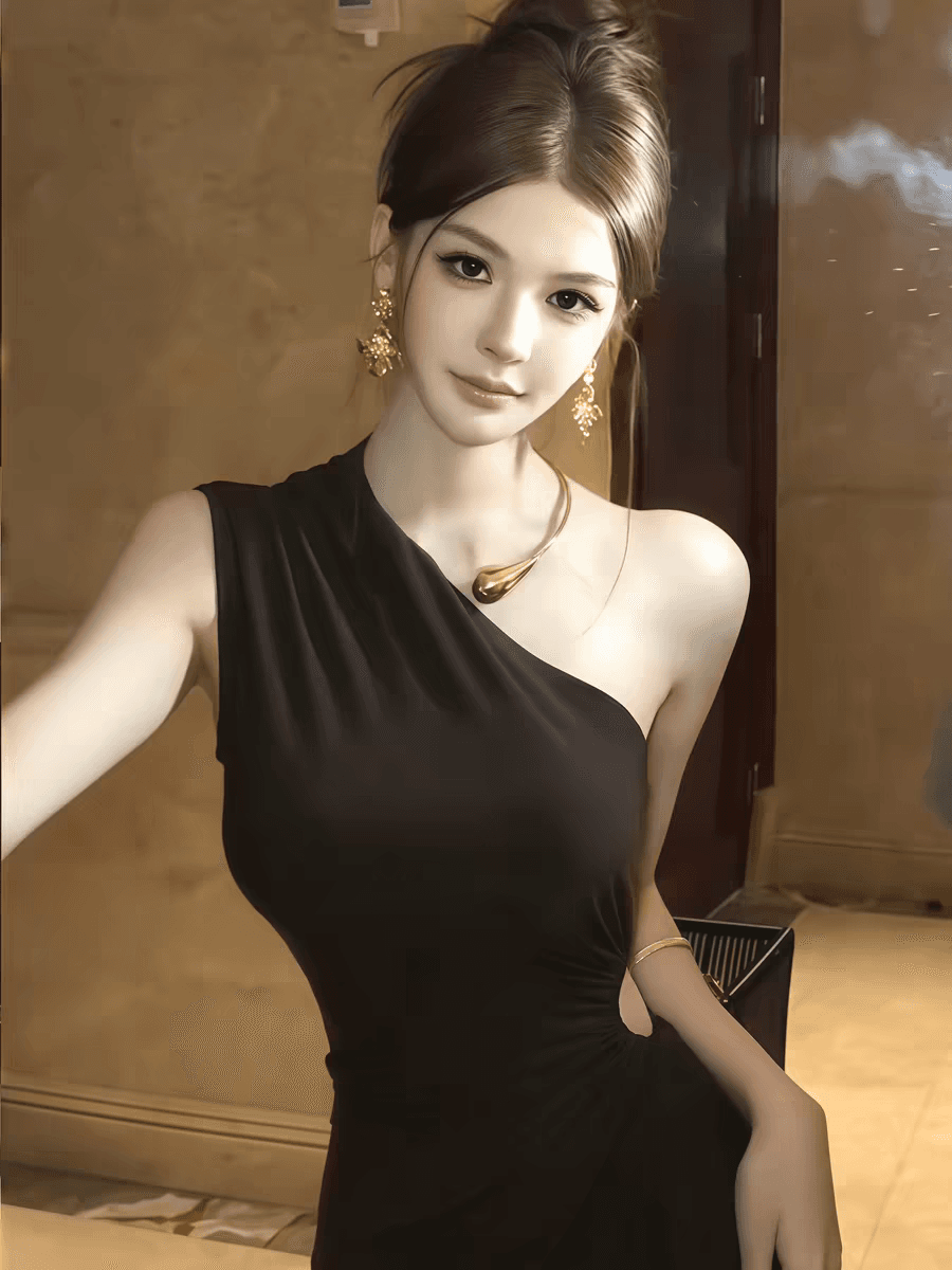 프랑스식 로얄 자매 품격 민소매 비스듬한 어깨 여성 드레스 봄 새로운 허리 수축 슬림해 보이는 고급 센스 타이트 스커트 길다 치마 상세 이미지 4
