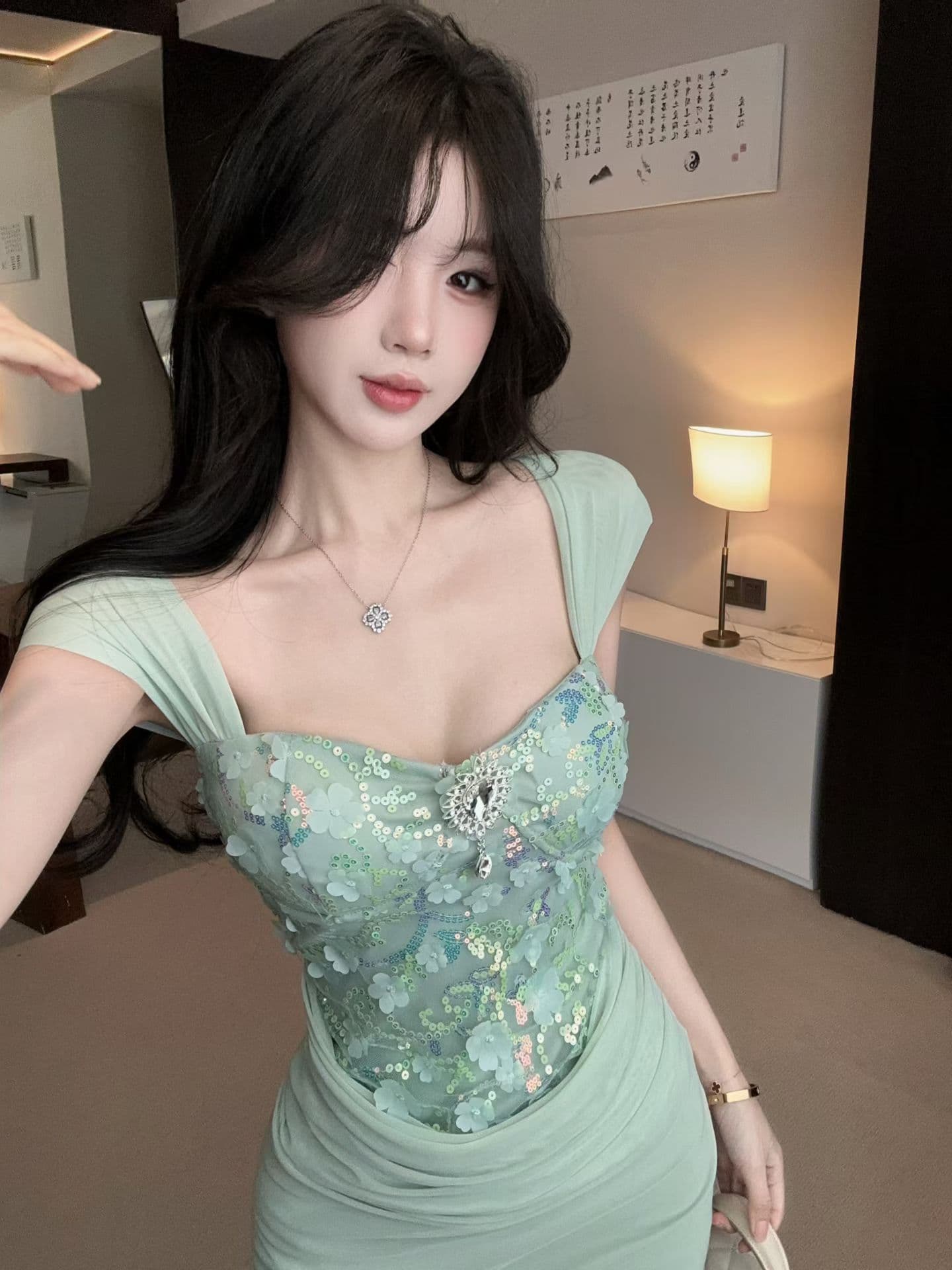 실사 패치워크 튜브탑 여성 드레스 여름 천 골드 허리 수축 치마 핫걸 타이트 스커트 미니 스커트 상세 이미지 1