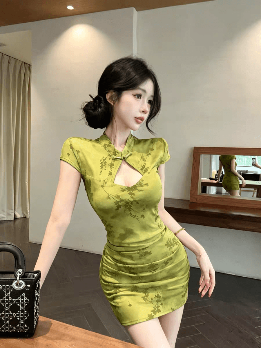 실사 녹색 디자인 센스 섹시함 바람 새로운 중식 개선 치파오 드레스 상세 이미지 2