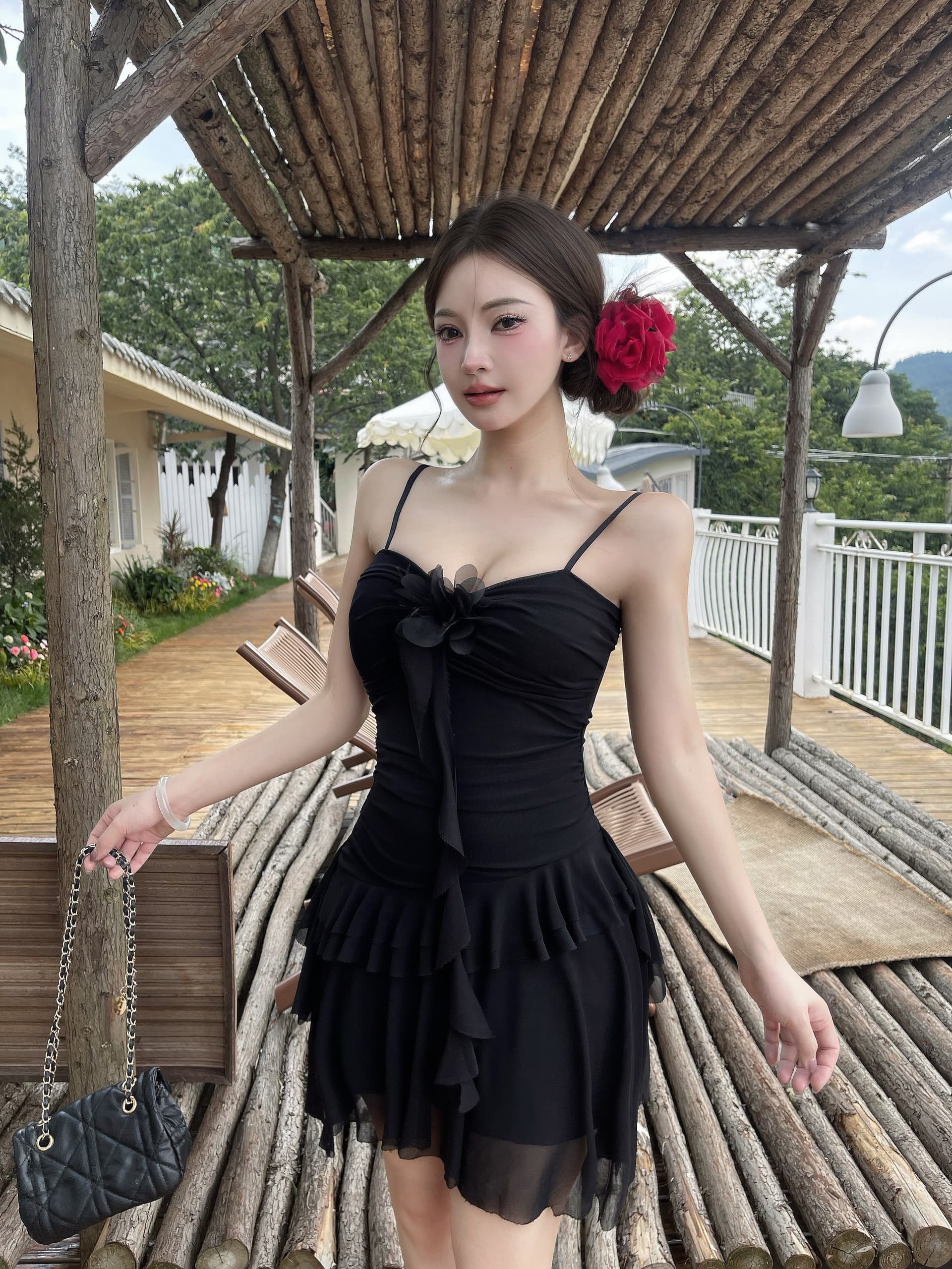 실사 프랑스식 순수한 욕망 망사 슬립 드레스 가슴 패드 새로운 낮은 가슴 백리스 프릴 상세 이미지 3