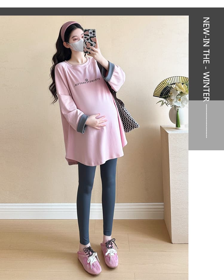 실사 2026 품질 새로운 임산부 가을 의상 루즈핏 패션 트렌디 엄마 캐주얼 빅 사이즈 순면 티셔츠 맨위 후드티 상세 이미지 7