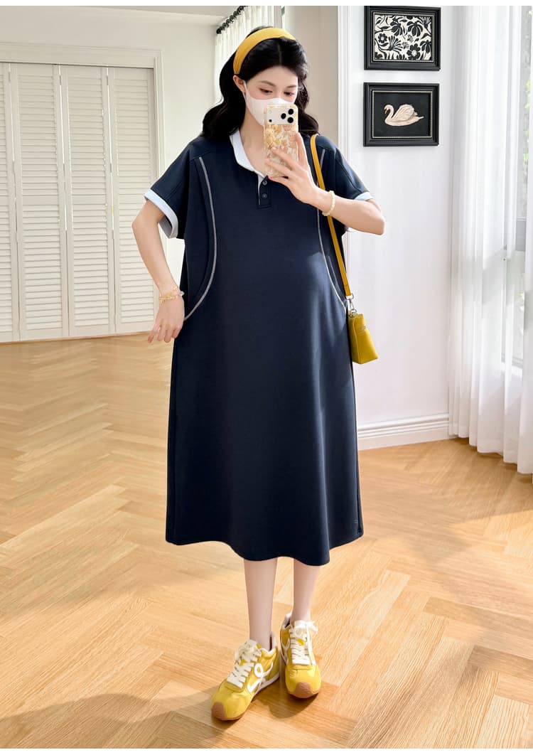실사 2026 봄 여름 드레스 출산 착용 새로운 빅 사이즈 반팔 티셔츠 치마 롱 코트 캐주얼 루즈핏 드레스 트렌디 엄마 상세 이미지 14