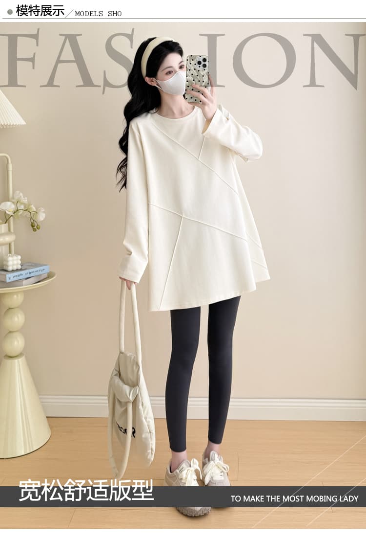 실사 2026 품질 새로운 임산부 가을 의상 루즈핏 패션 맨위 트렌디 엄마 캐주얼 후드티 빅 사이즈 티셔츠 상세 이미지 11