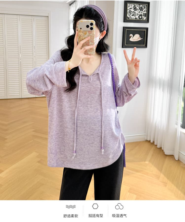 실사 2026 이른 가을 새로운 임산부 가을 의상 루즈핏 패션 트렌디 엄마 캐주얼 빅 사이즈 모직물 커튼 구름 실 맨위 상세 이미지 6