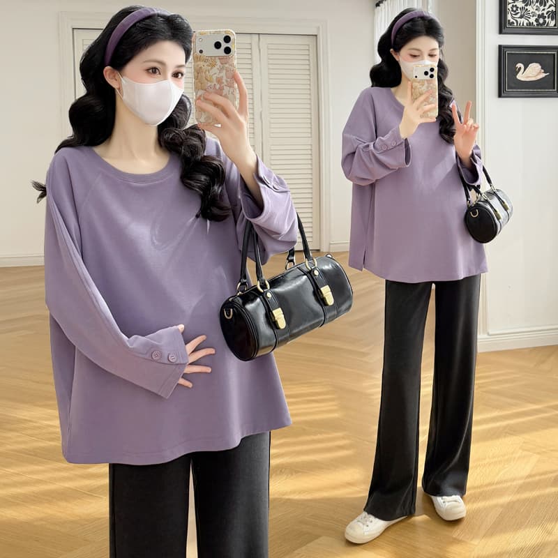 실사 2026 이른 가을 새로운 임산부 가을 의상 루즈핏 패션 트렌디 엄마 캐주얼 빅 사이즈 맨위 패션 나가라. 티셔츠 이미지 3