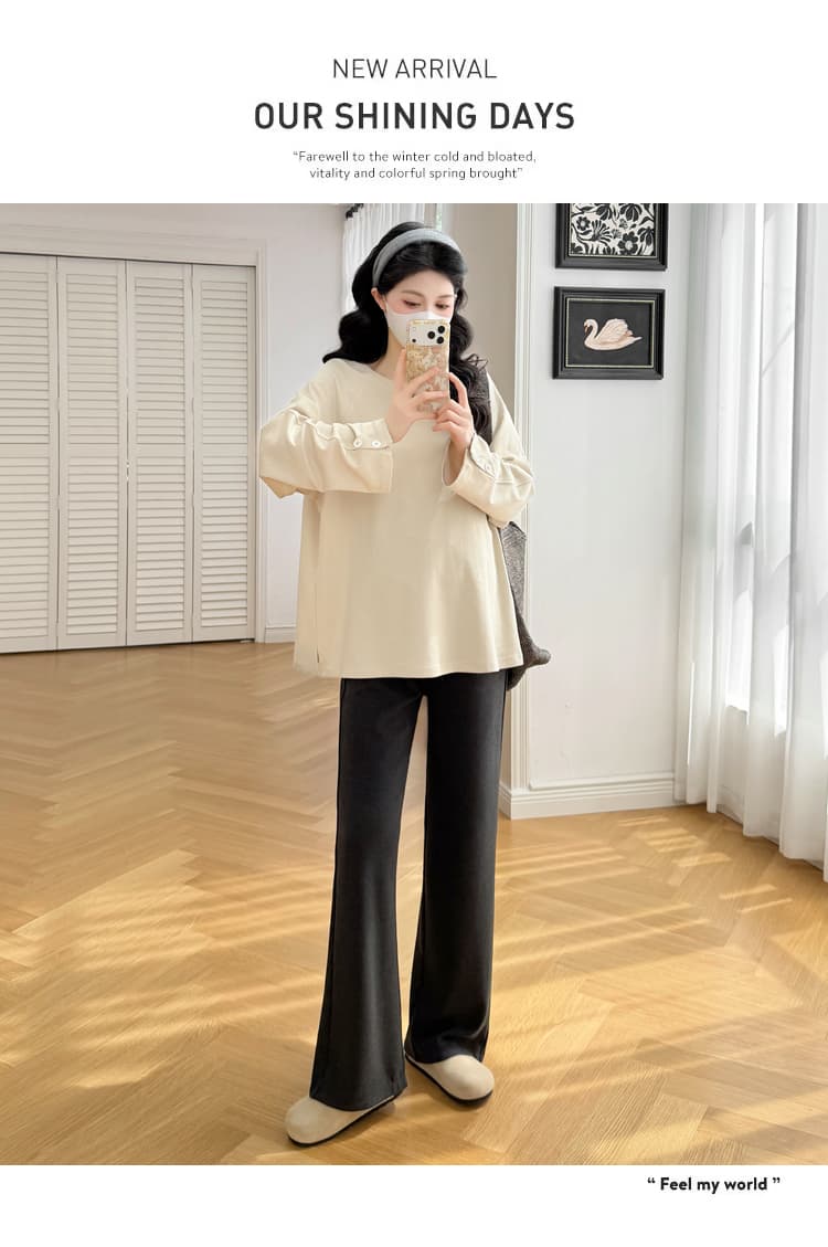 실사 2026 이른 가을 새로운 임산부 가을 의상 루즈핏 패션 트렌디 엄마 캐주얼 빅 사이즈 맨위 패션 나가라. 티셔츠 상세 이미지 21