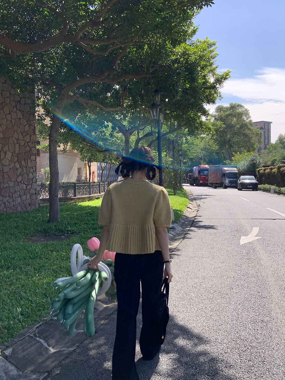 실사 작은 대중 한 부서 레트로 소녀 라운드 넥 세 버클 니트 스택 착용 거품 소매 반팔 스웨터 상세 이미지 39