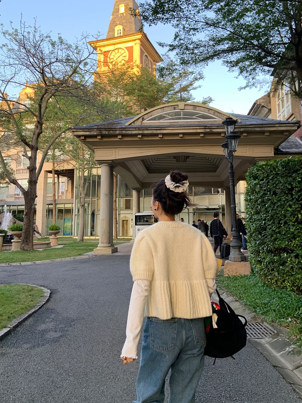 실사 작은 대중 한 부서 레트로 소녀 라운드 넥 세 버클 니트 스택 착용 거품 소매 반팔 스웨터 상세 이미지 68