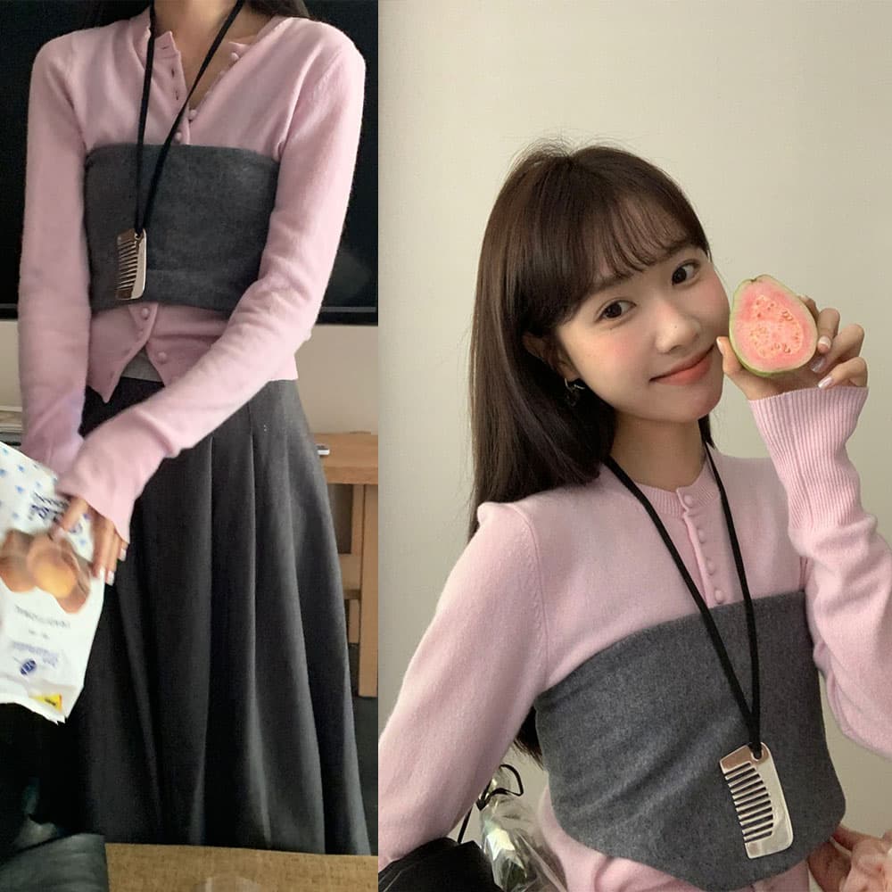 실사 레트로 한 부서 활력 소녀 디스플레이 화이트 라운드 넥 니트 단일 행 패키지 버클 보온 긴팔 스웨터 이미지 4