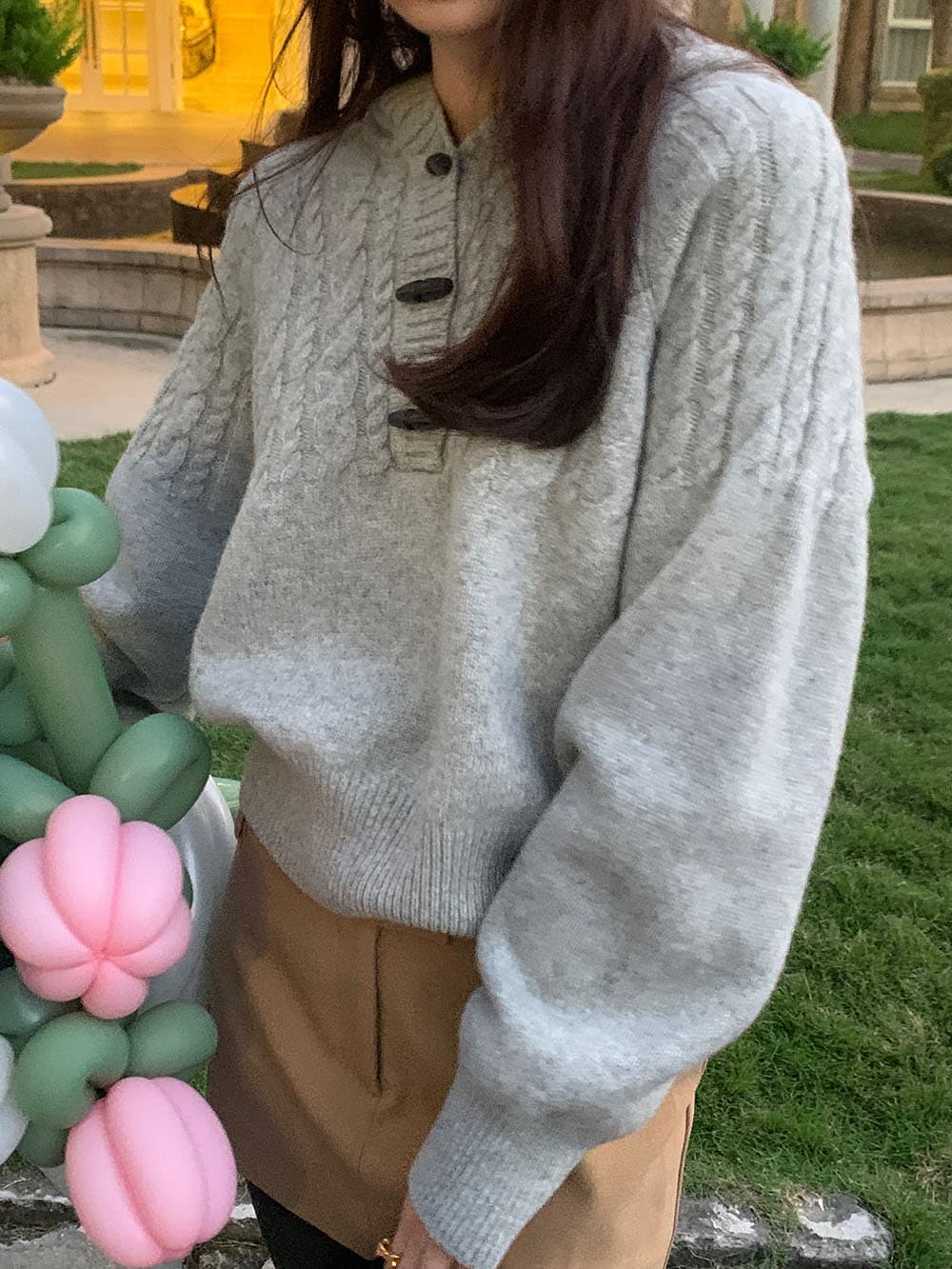 실사 느긋한 ins 바람 세 소뿔 버클 후드 양모 꽈배기 니트 스웨터 상세 이미지 62