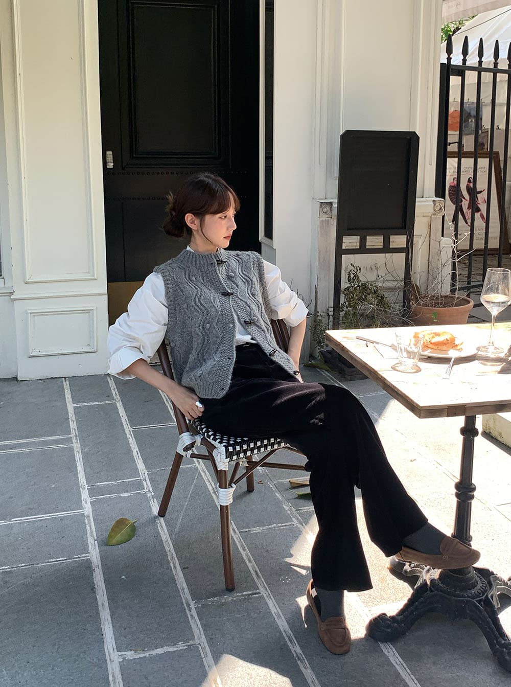 실사 레트로 두꺼운 니트 양모 수공 3 차원 공 공 꽈배기 소뿔 버클 보온 베스트 상세 이미지 25