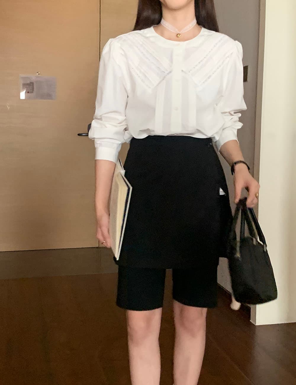 실사 프랑스식 작은 대중 Pleat 측면 레이스 레이스 패치워크 다용도 오픈 가디건 긴팔 셔츠 상세 이미지 36