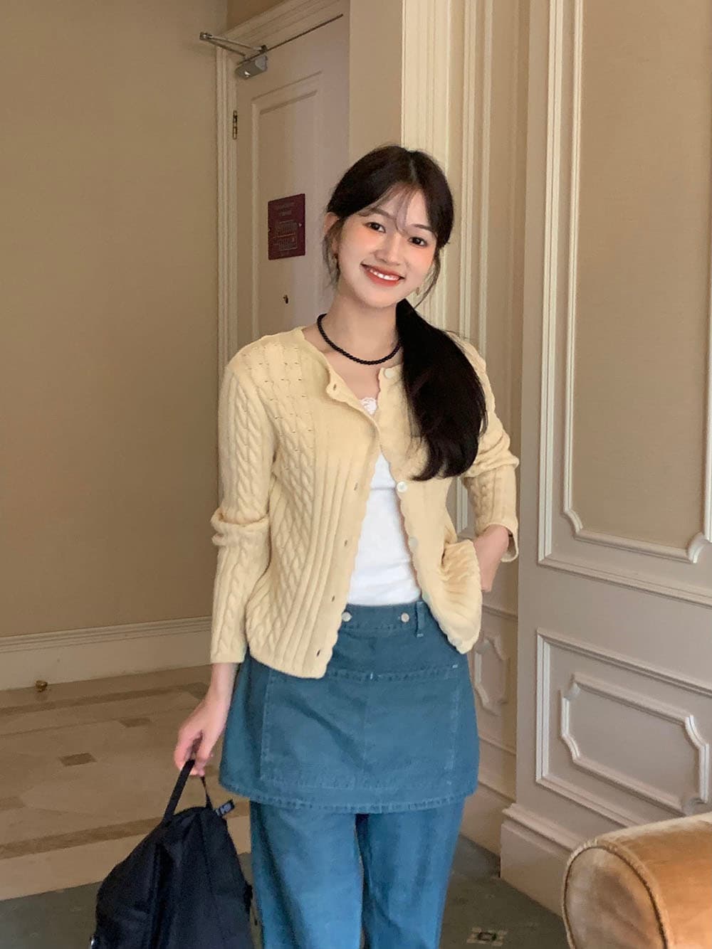 실사 한 부서 다용도 3 차원 꽈배기 짜임 물결무늬 싱글 줄 버튼 긴팔 니트 스웨터 상세 이미지 30