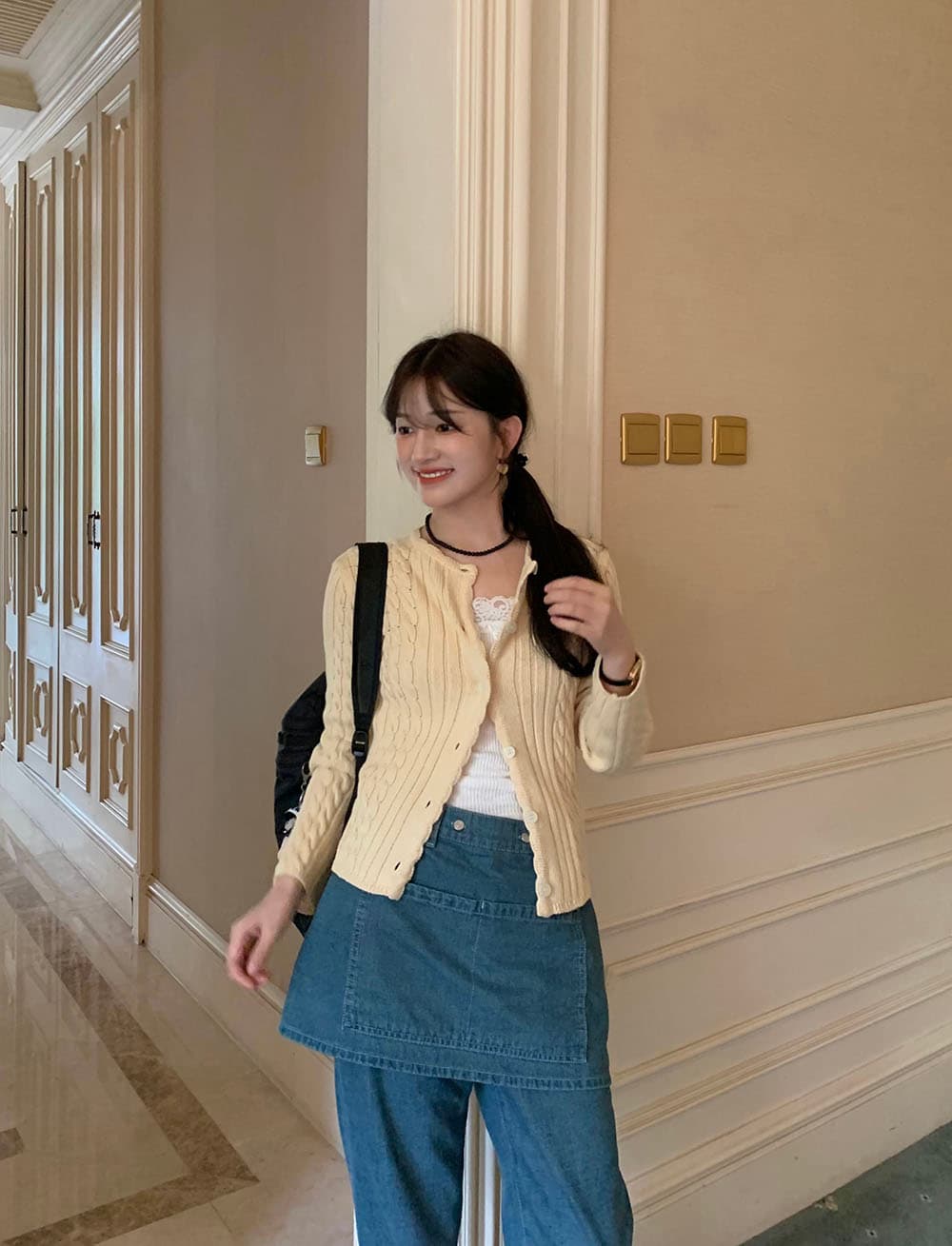 실사 한 부서 다용도 3 차원 꽈배기 짜임 물결무늬 싱글 줄 버튼 긴팔 니트 스웨터 상세 이미지 32