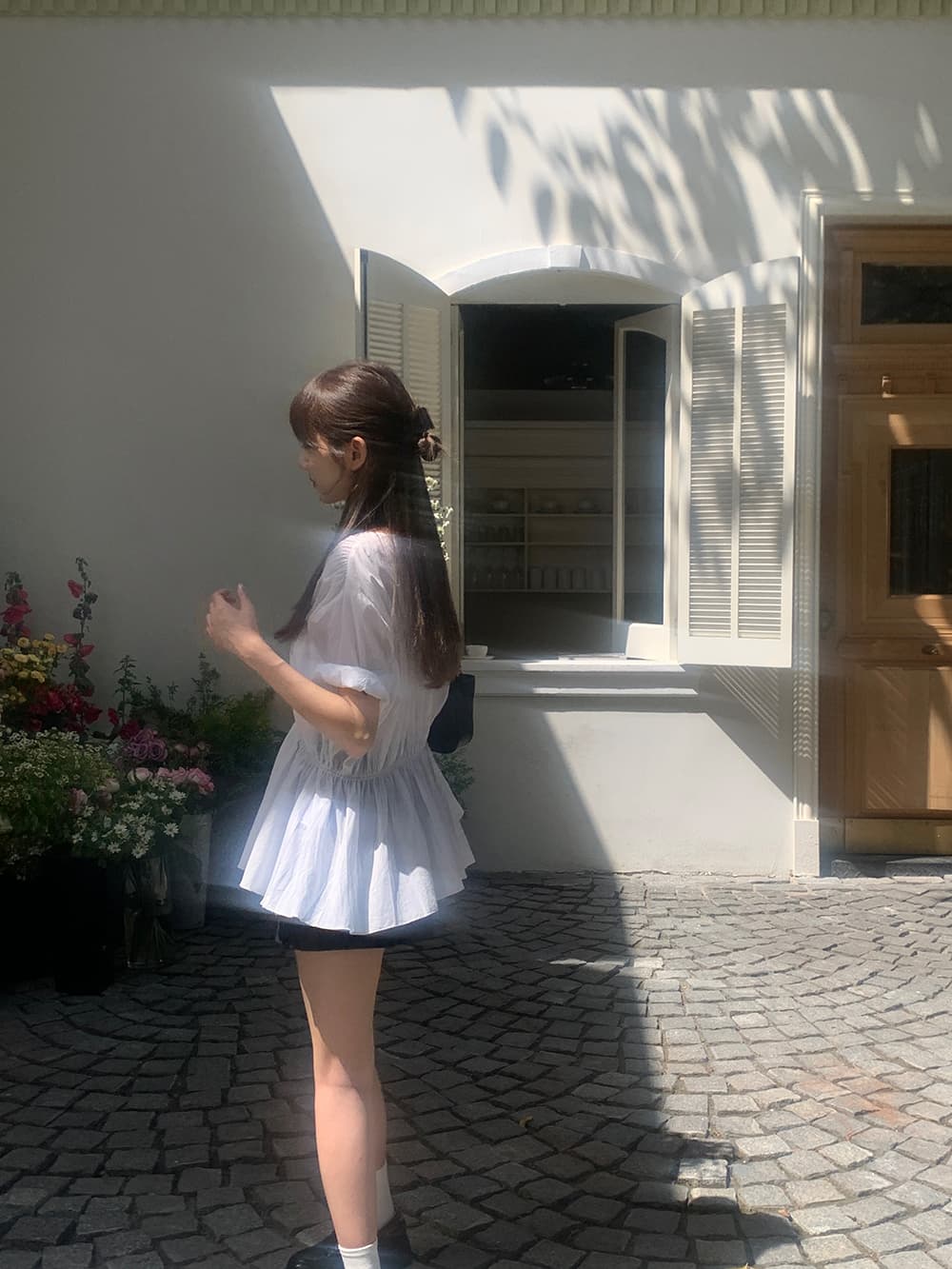 실사 정가 한 부서 다용도 chic 디자인 센스 V넥 레이스업 반팔 순면 마이크로 ~을 통해 의류 셔츠 상세 이미지 36