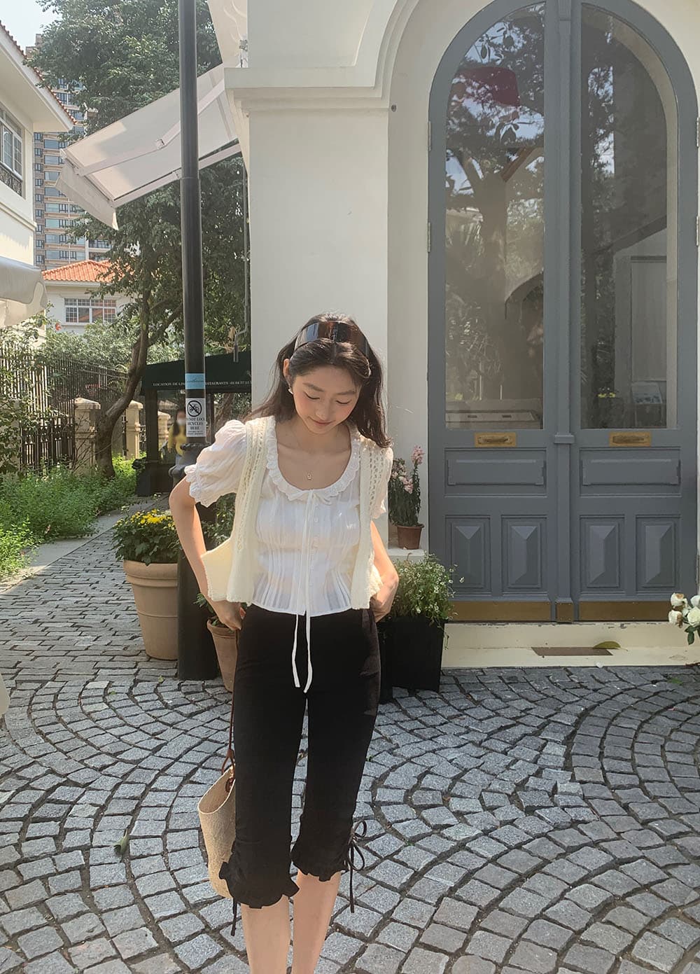 실사 한 부서 달콤함 레이스 레이스 u 칼라 패치워크 자카드 면 소재 명중 기사 공예 버블 반팔 셔츠 상세 이미지 32