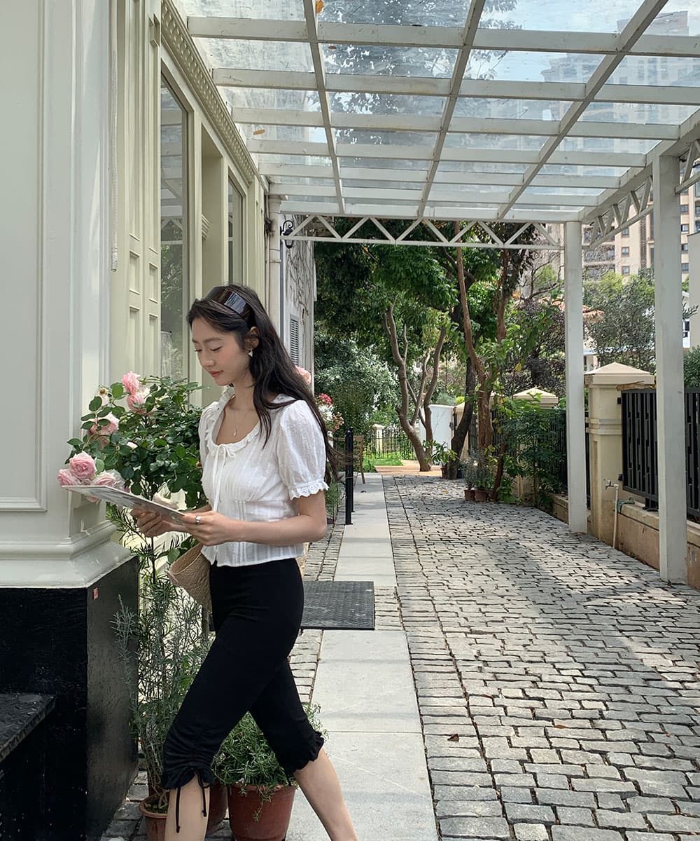 실사 한 부서 달콤함 레이스 레이스 u 칼라 패치워크 자카드 면 소재 명중 기사 공예 버블 반팔 셔츠 상세 이미지 48