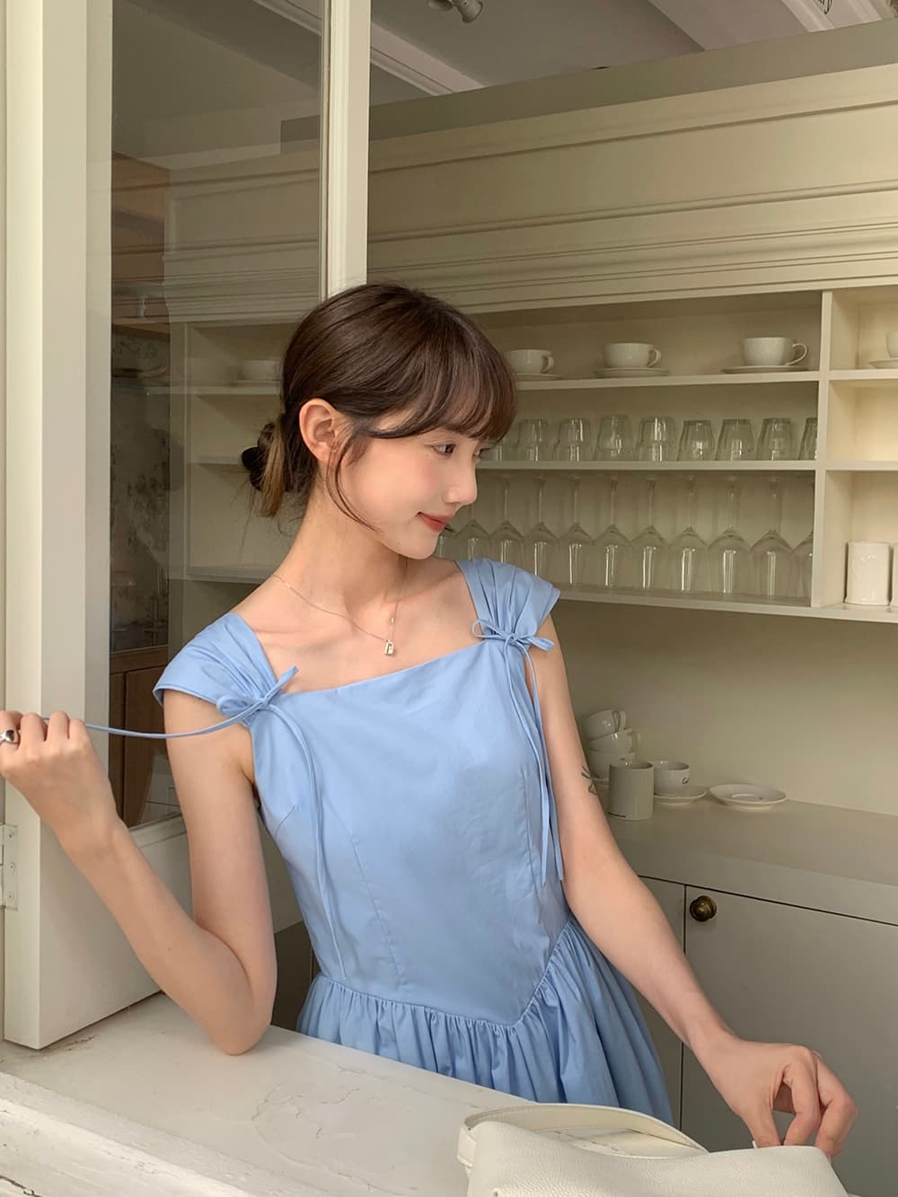 실사 정가 한 부서 소녀 연령 감소 레트로 나비 매듭 어깨 벨트 측면 칼라 하이웨이스트 한 마디 드레스 상세 이미지 22