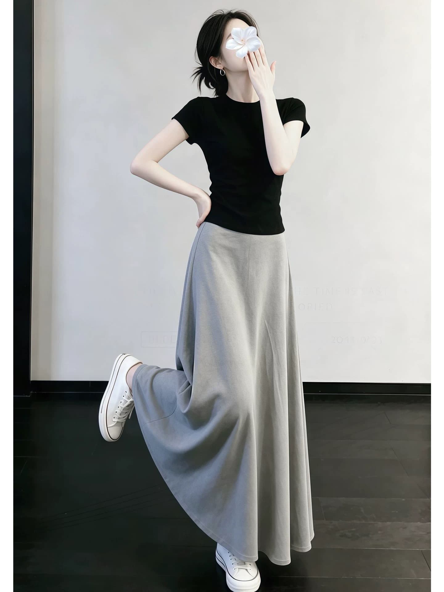 빛 사람들 코치 착용 가져 가라. 회색 반신 치마 세트 드레스 아이들 여름 2026 새로운 한 부서 ootd 전체 집합 이미지 3